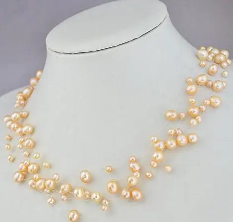 

Unique Pearls jewellery Store Bridesmaid Multistrand Illusion Pink Genuine Freshwater Pearl Necklace Girl Gift Fine Jewelry