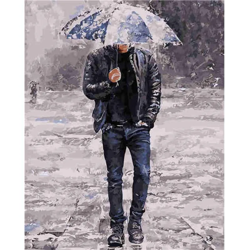 Картина по номерам картина маслом на холсте ручной работы человек ходьба в дождь