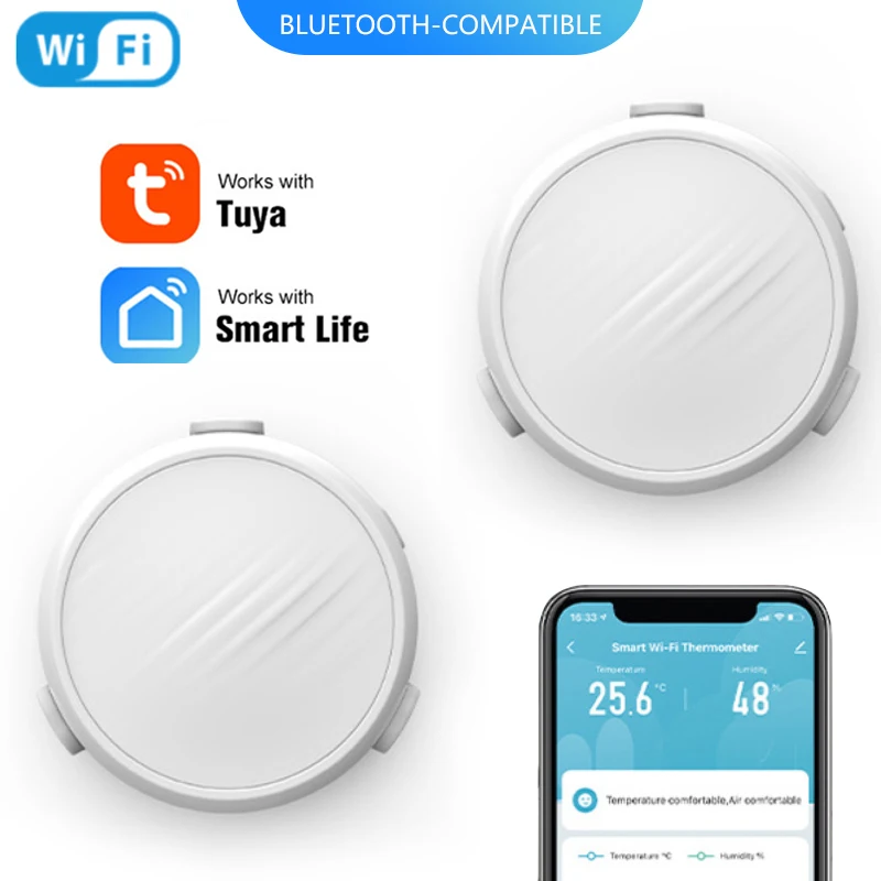 

Умный датчик температуры и влажности Tuya, совместим с Wi-Fi и Bluetooth, работает с Tuya Smart Life Alexa