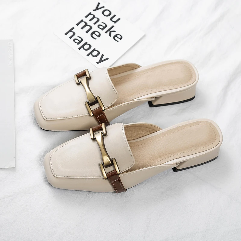 Размера плюс 44 обувь с квадратным носком Туфли без задника металлическим