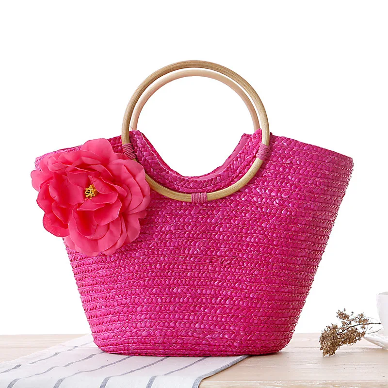

Summer Knitted Straw Bag Wheat Pole Weaving Women's Handbags Flower Bohemia Shoulder Bags Women Beach Bag Large Capacity Tote