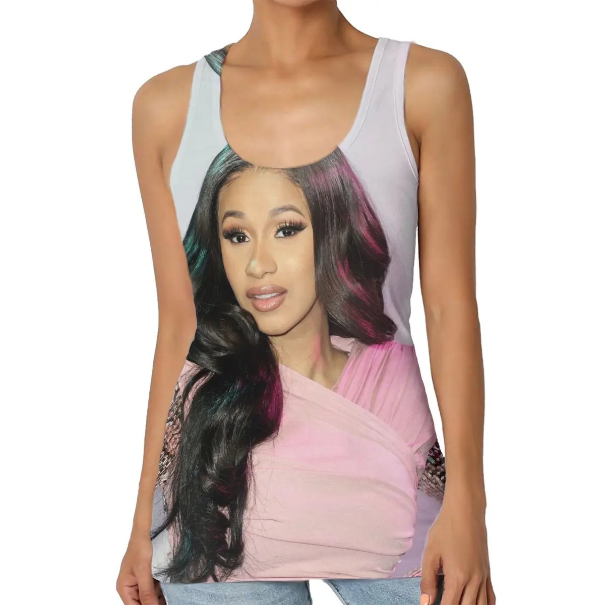 Женская майка с принтом Cardi B летняя безрукавка круглым вырезом и графическим 2020| |