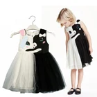 Новинка 2021 года; Летнее платье для маленьких девочек Сетчатое платье принцессы с рисунком черно-белого кота для девочек Детские вечерние танцевальные платья; От 2 до 7 лет