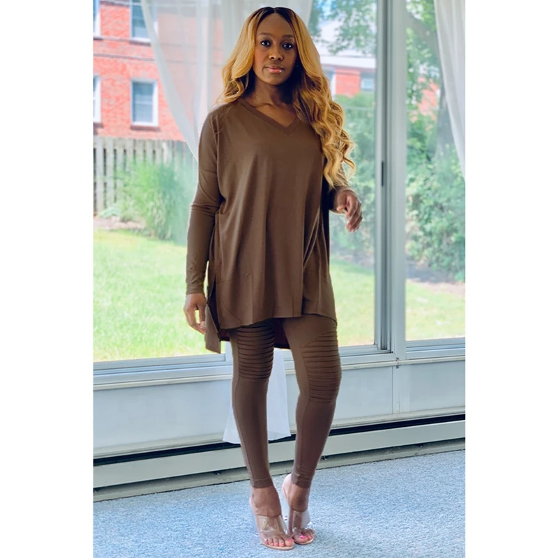 

ZOOEFFBB Casual Two Piece Set Fall Women Clothes Long Sleeve Loose Tops and Bodycon Pants Lounge Wear Matching Sets Club Outfits