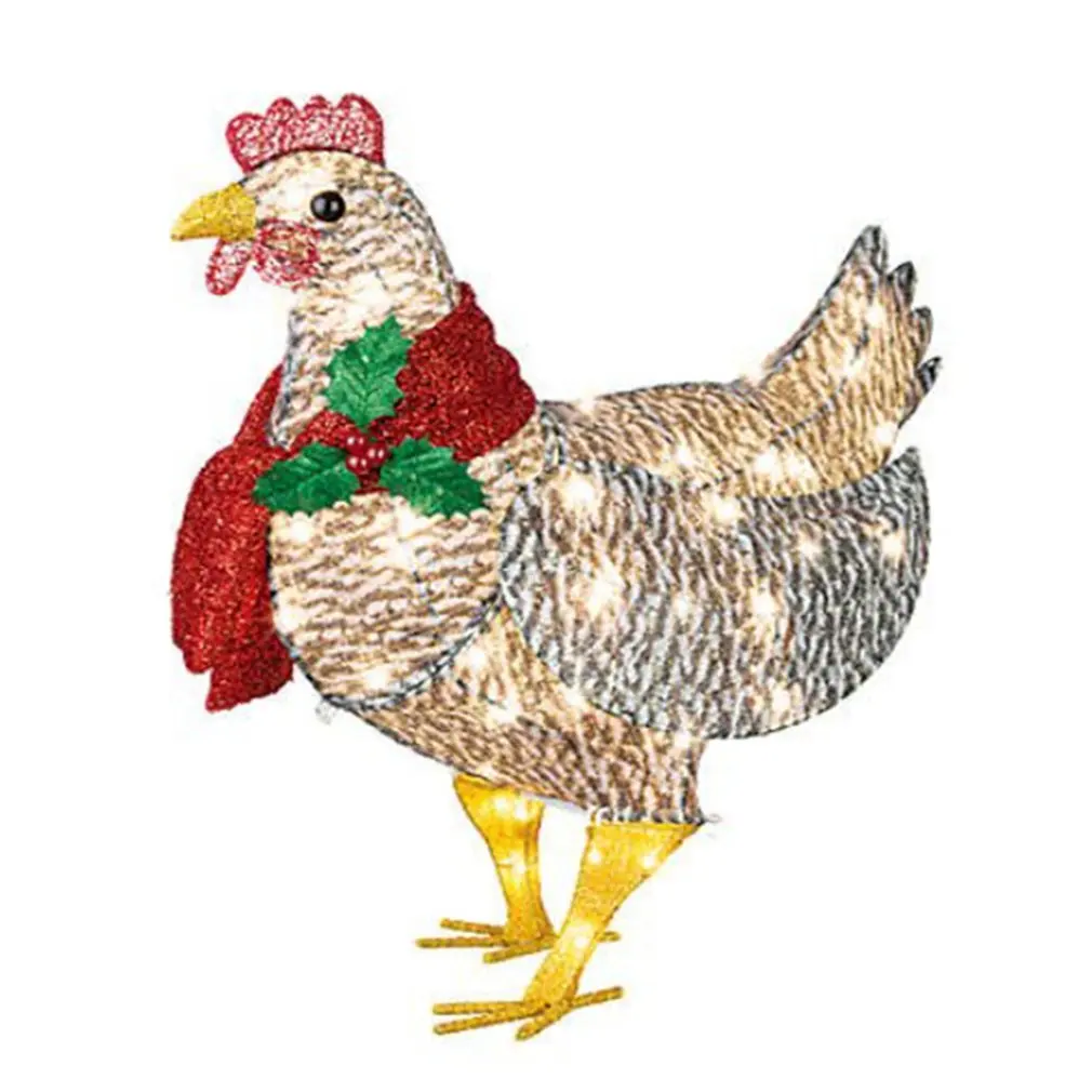 

Light Up Chicken With Scarf Outdoor Garden Courtyard Decoration Acrylic Chicken Sculpture Christmas Decoration