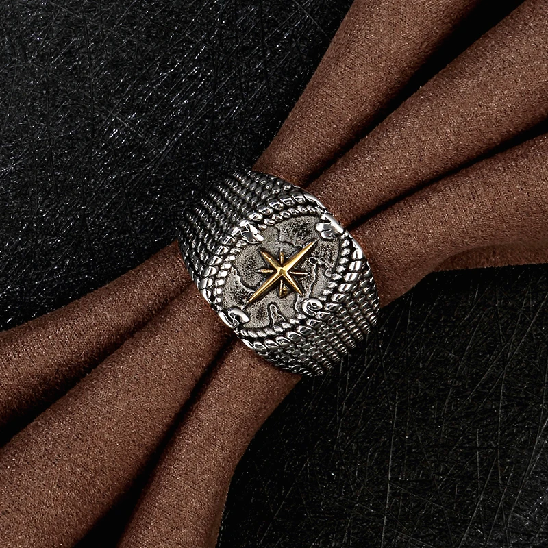 Мужское Винтажное кольцо в горошек с Северной звездой | Украшения и аксессуары