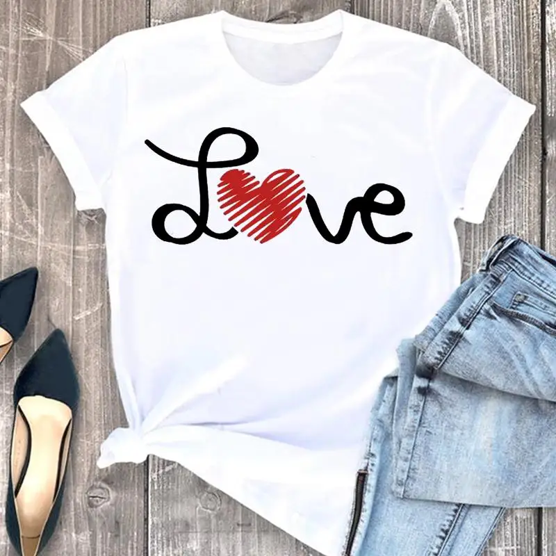 

Женская одежда, модная футболка с коротким рукавом и принтом, Женский трендовый милый весенне-летний топ с надписью, футболка с мультяшным г...