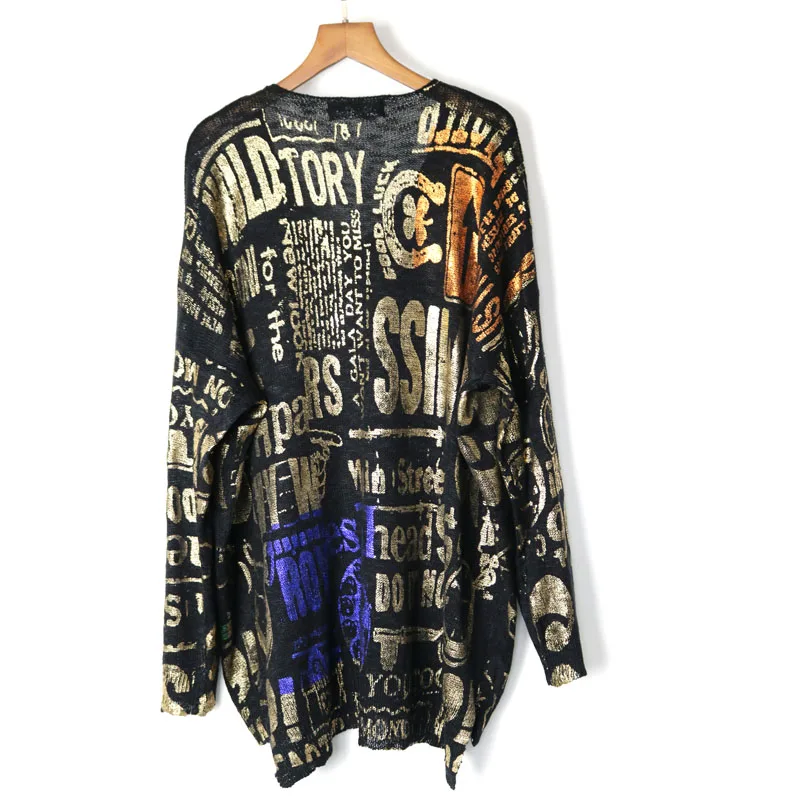 Street wear Letter Printed Long Knitted Wear Tops Women Metallic Color V neck Sweater Plus Size Loose Tunic | Водолазки