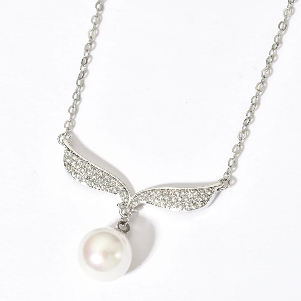 Korean fashion temperament angel wings pearl zircon pendant women/girl innocent romantic jewelry gift D-040 | Украшения и