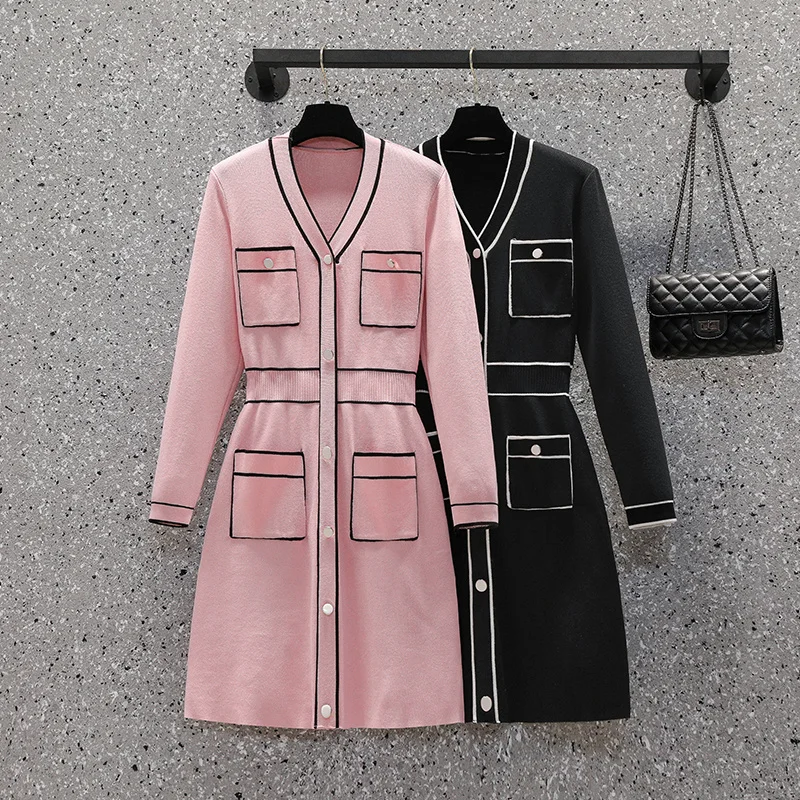 

Женское трикотажное платье-свитер на пуговицах, облегающее платье-футляр в Корейском стиле, Осень-зима 2021