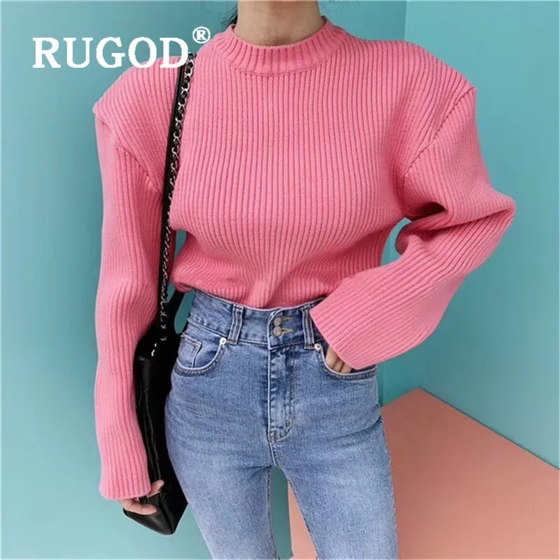 RUGOD 2019 новый зимний однотонный теплый свитер для женщин круглый вырез