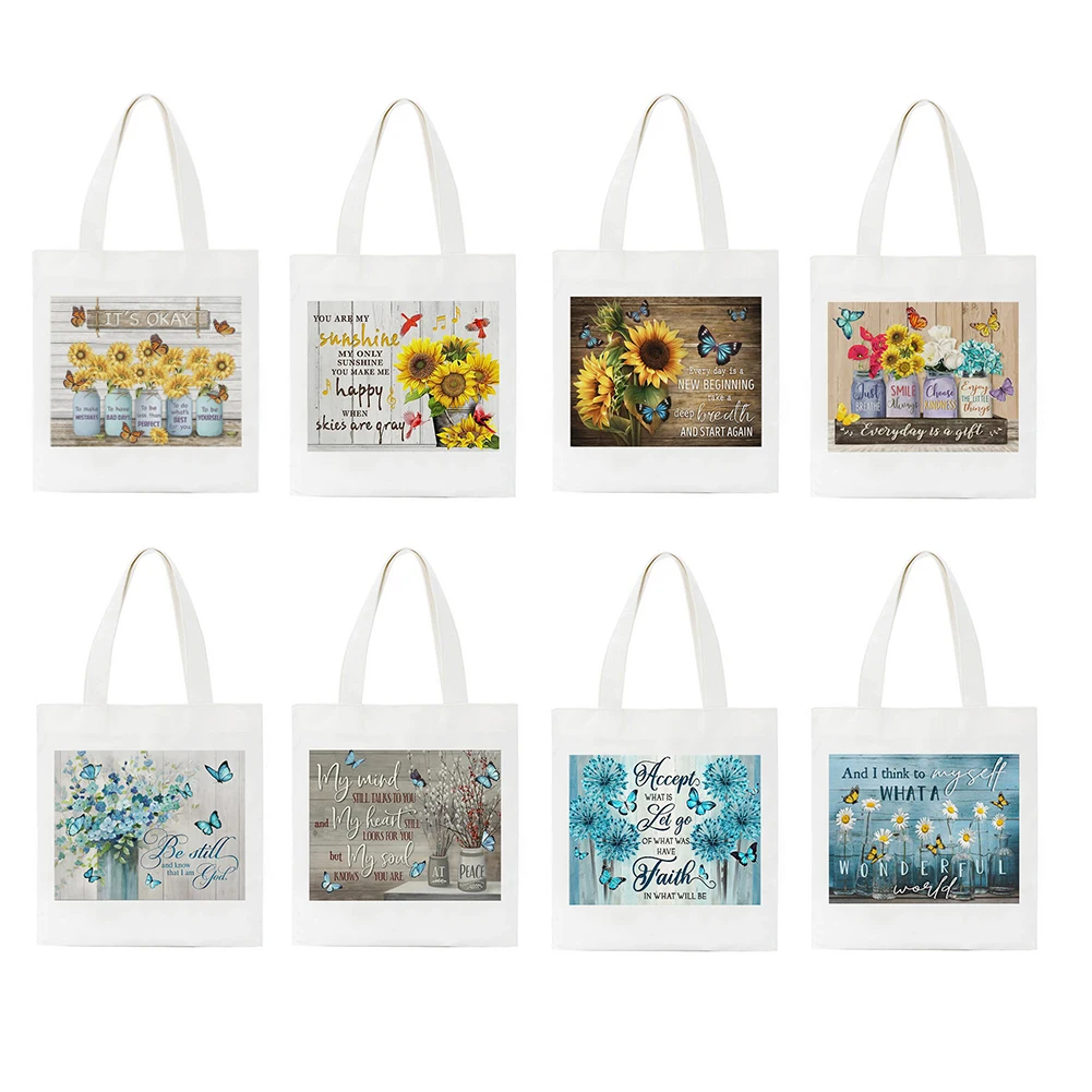 

Ladies Trendy Shoulder Shopping Bag Creative Alphabet Flowers Printing Pattern Eco-Friendly Tote Large Capacity Handbags