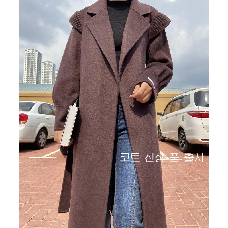 

Korean 2020 Winter Fashion Handmade Pleated Loose Solid Color Long Double Sided 100% Wool Coat Women Plus Size White Overcoat