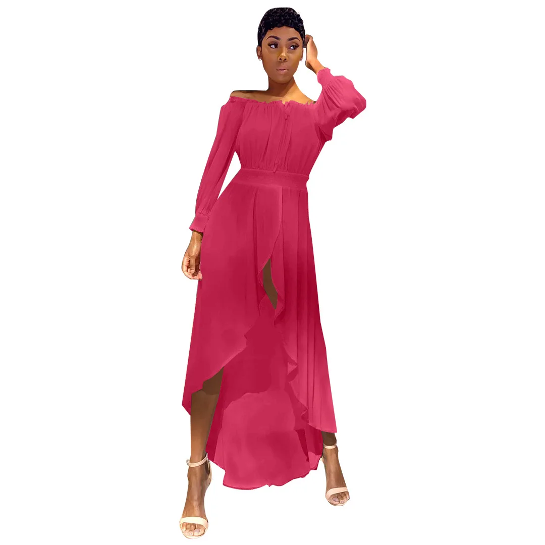 

APSUAELGB.- European and American strappy chiffon collar waist irregular big hem dress dresses for women