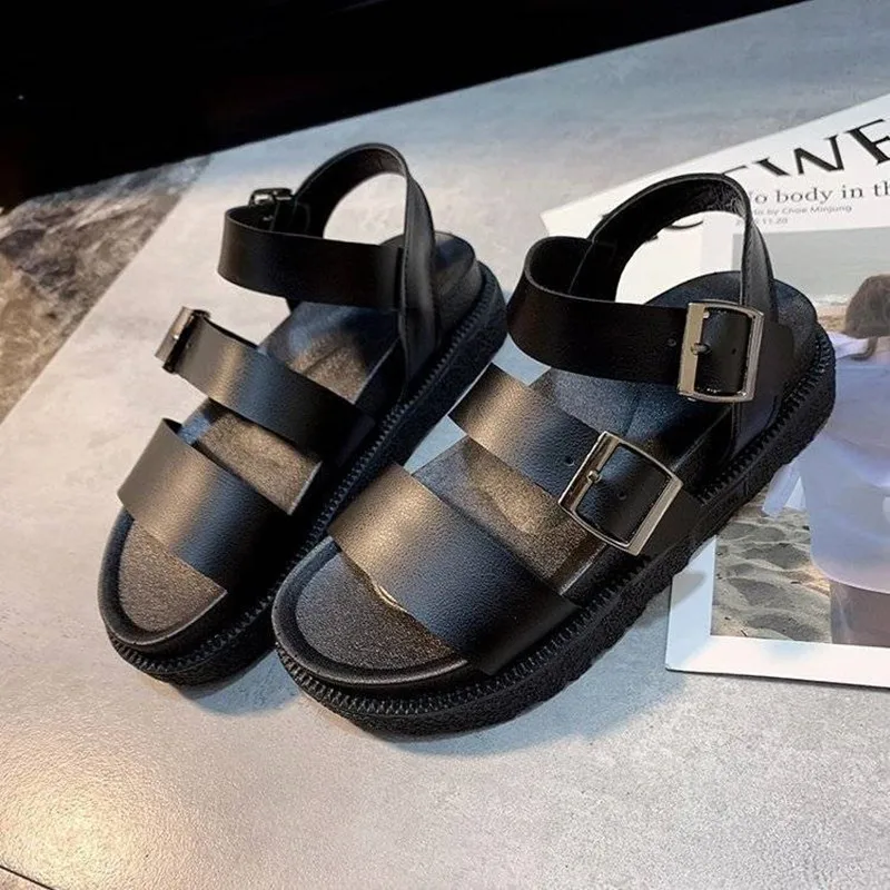 

Summer Shoes Woman Flat Platform Sandals Women Soft Leather Casual Open Toe Gladiator Wedges Women Black Shoes Sandal Platform