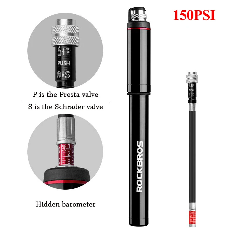 Style 150PSI ROCKBROS велосипедный насос алюминиевый сплав 150PSI/26psi мини воздушный насос высокого давления для велосипеда Велоспорт шин насос MTB - Цвет: Style 150PSI
