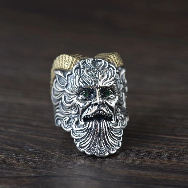 

Vintage Fashion exaggerated Sheep horns Satan devil trend personality Distressed style men's rings jewelry accessories wholesale