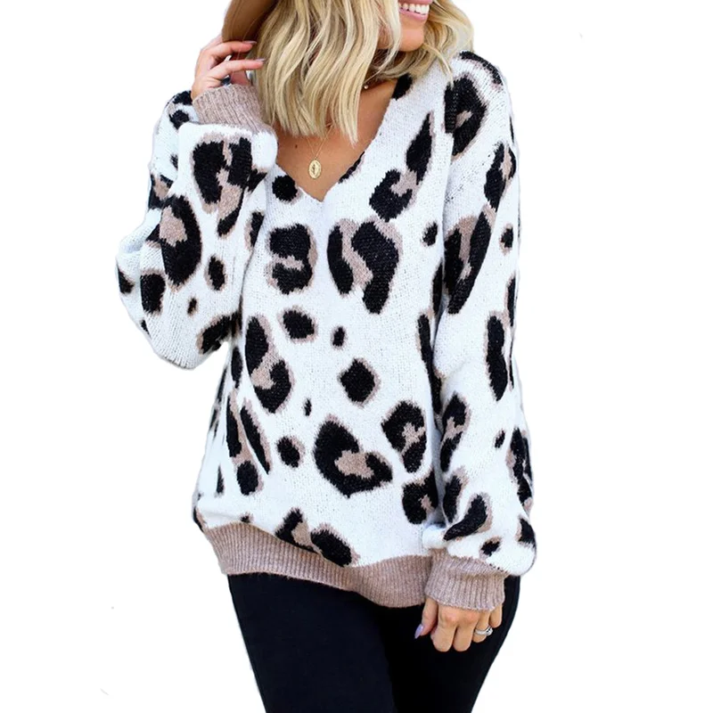 

VICABO 2020 Pullovers Women Leopard Print V Ncek Long Sleeve Sweatshirt Fur Causal Baggy Autumn Sweater Tops