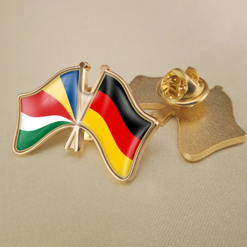 

Seychelles and Germany Crossed Double Friendship Flags Lapel Pins Brooch Badges