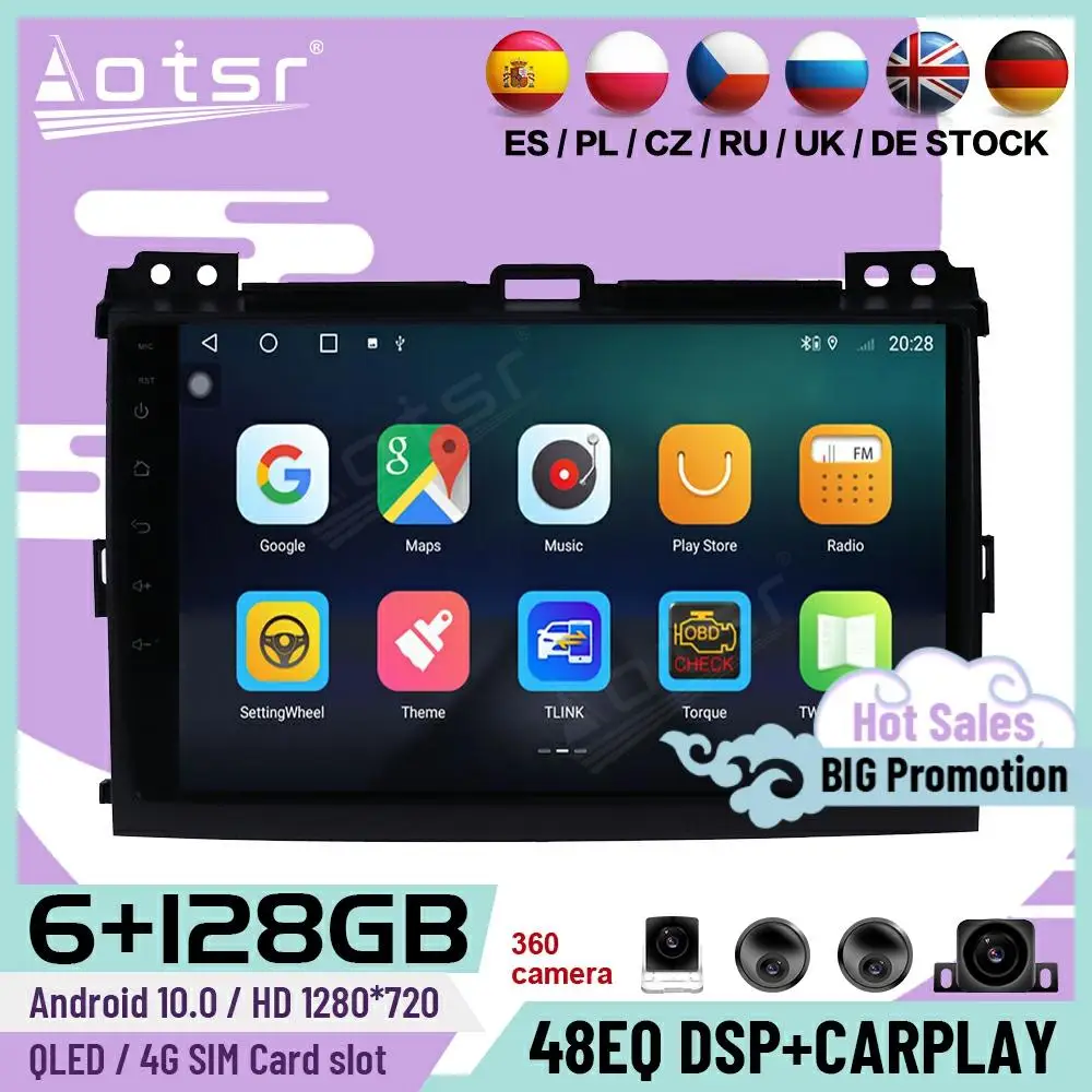 

128G Carplay Android 10 плеер для Toyota Prado 2004 2005 2006 2007 2008 2009 GPS навигация автомобильное радио видео приемник головное устройство