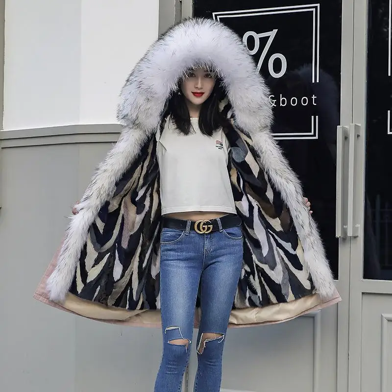 Парка женская длинная со съемным мехом норки модная парка из натурального