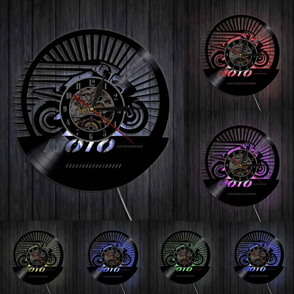 Экстремальные Мотогонки виниловая пластина 3D настенные часы веер настенный