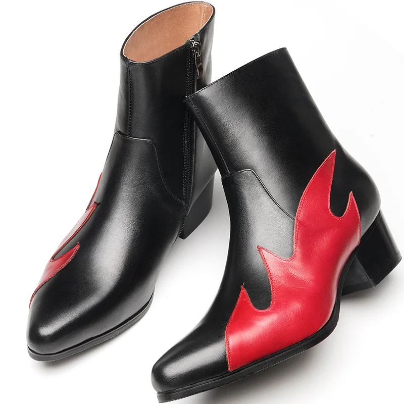 

Autumn and winter fashion men's pointed toe leather boots expert boots top layer cowhide mid-tube men's boots increase boots