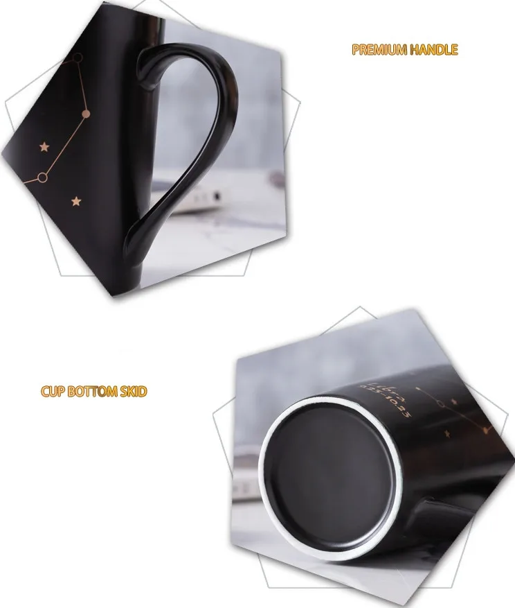 

"Black Constellation" Modern Cute Ceramic Mugs Cups with Lid Spoon Tea Coffee Children Girls Boys Milk School Home Drinkware