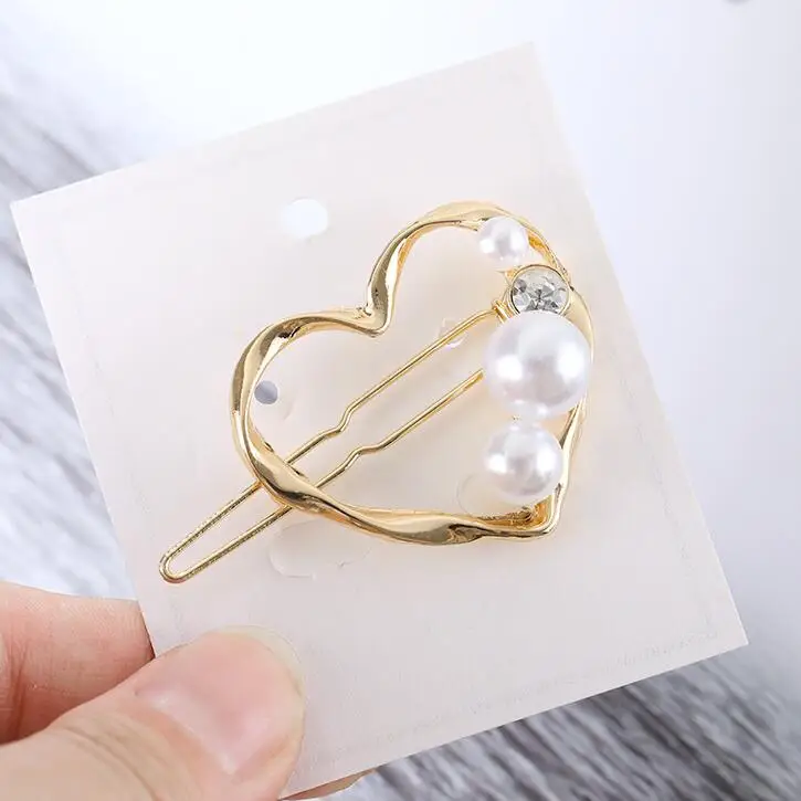 gold pearl heart Модные металлические заколки для волос с листьями, заколка для волос, заколка для волос, Когти для женщин, девушек, тренд, очаровательные, круглые, треугольные - Окраска металла: gold pearl heart