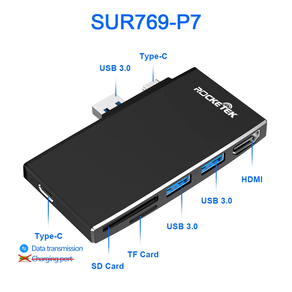 

Rocketek usb 3.0 HUB card reader 4K HDMI-compatible 1000Mbps Gigabit Ethernet adapter SD/TF micro SD for Microsoft Surface Pro 7