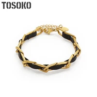 tosoko stainless steel jewelry leather rope chain bracelet womens chain fashion cool couple bracelet bse200