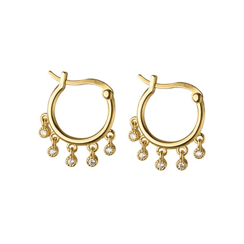 

Trustdavis Genuine 925 Sterling Silver Fashion Sweet Summer Tassels Round CZ Hoop Earrings For Women Wedding Fine Jewelry DB106