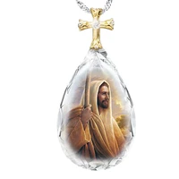 exquisite drop shaped crystal jesus necklace pendant gold cross necklace jesus crystal pendant necklace jewelry