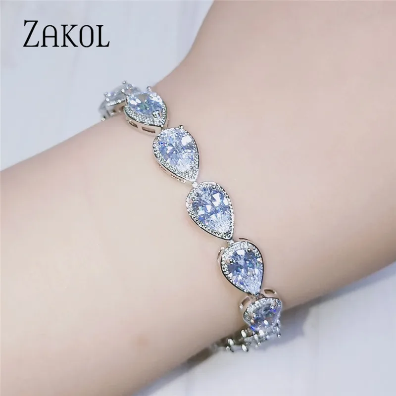 ZAKOL Модные женские аксессуары роскошный фианит Капля воды CZ Камень Браслет