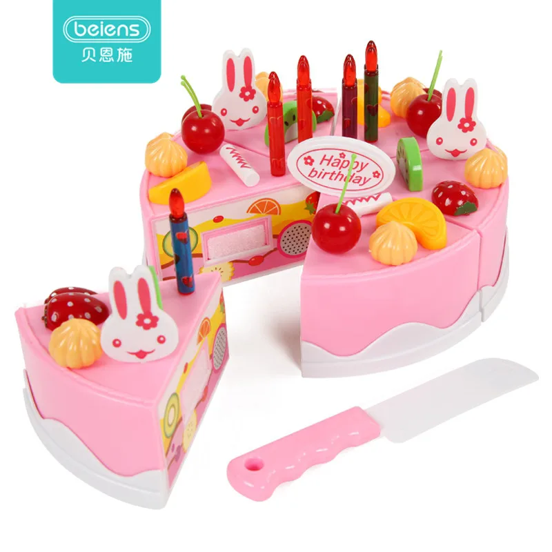 Beiens детская кухня 37pcs, игрушечная посуда торт ко дню рождения, игрушки для детей, сладости и конфеты еда, миниатюрная еда DIY