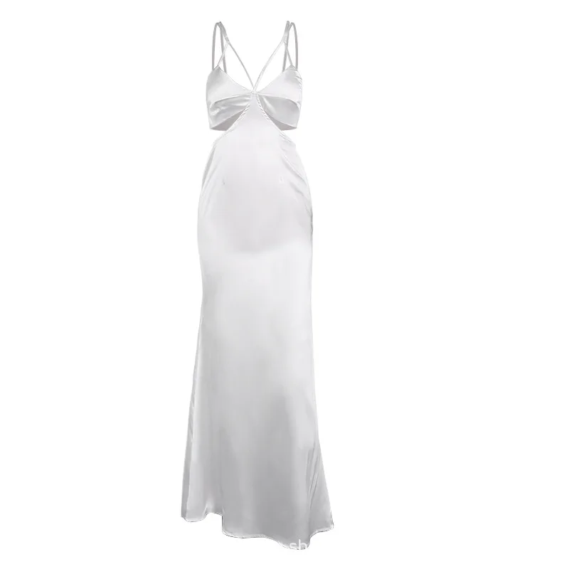 

Women Dress2021 Summer New Women's Sling One-word Shoulder Sexy Low-breasted Back Mid-length Dress Woman