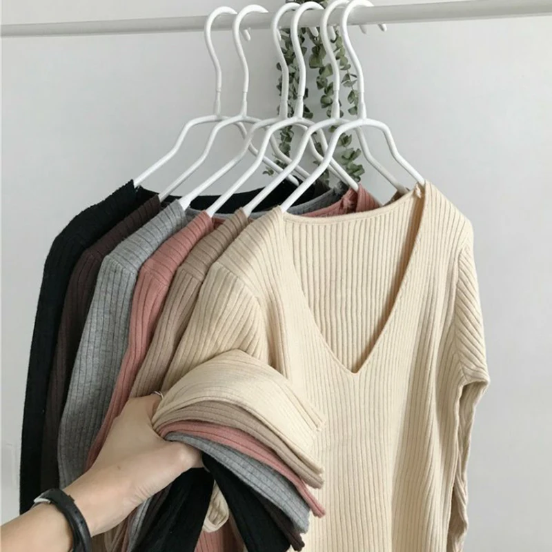 

Sueter Mujer 2020 Autumn Sweater Women Pullover Elastic Knitted Jumper Chic Sexy Slim V-neck Winter Basic Female Knitwear Tops