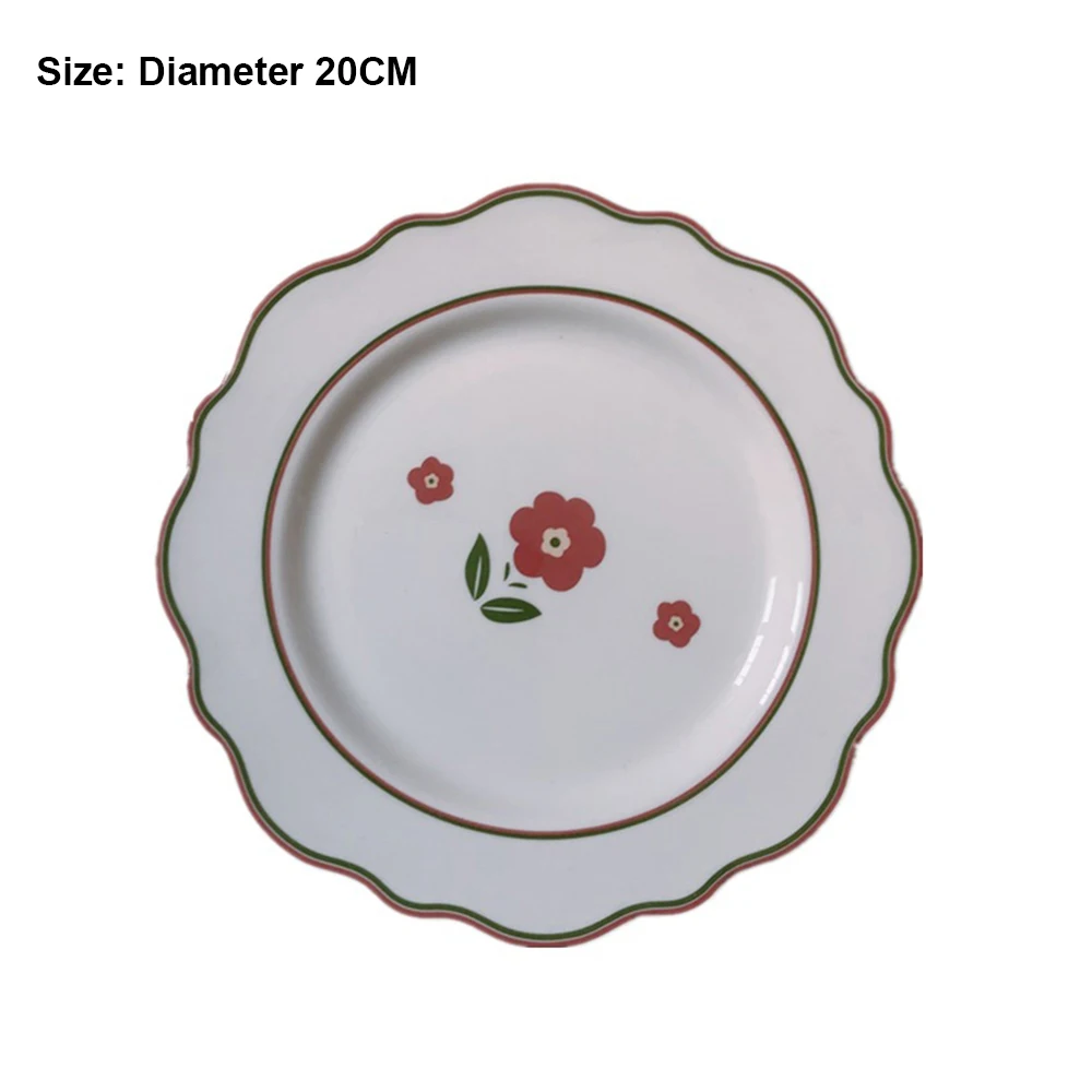 

Vintage Round Ceramic Plate Flower Tulip Plate Cake Fruit Plate Wedding Tableware Juice Cup Coffee Cup Kitchen Salad Dishes 1PC