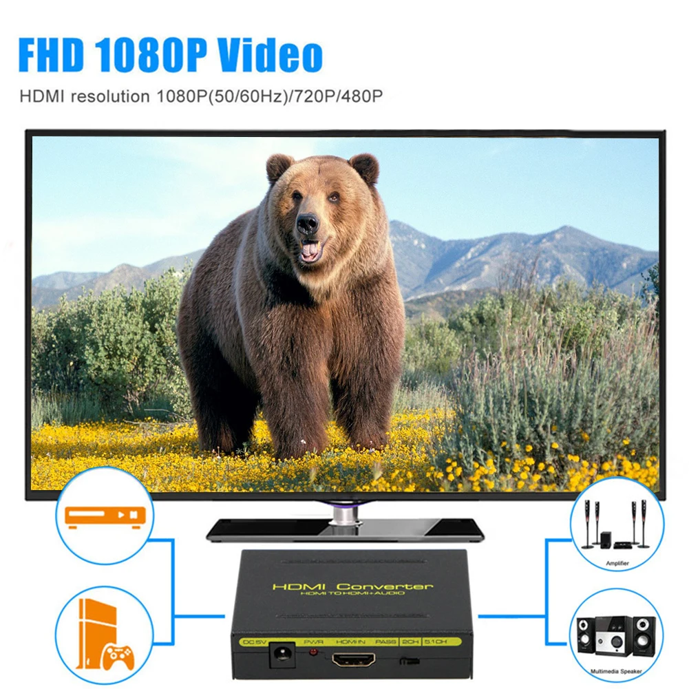 HDMI Audio Extractor converter 5.1CH Splitter 1080P analog stereo to optical SPDIF RCA L / R adapter | Электроника
