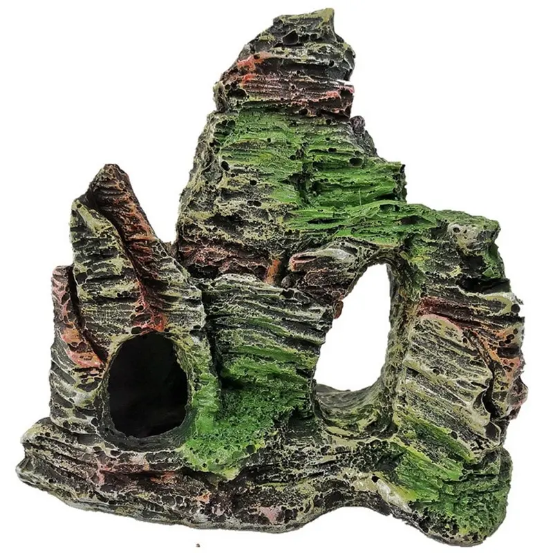 

Rockery Landscape Fish Tank Decoration Resin Simulation Mountain View Home Garden Aquarium Ornament Lizards Turtles Frogs Cave