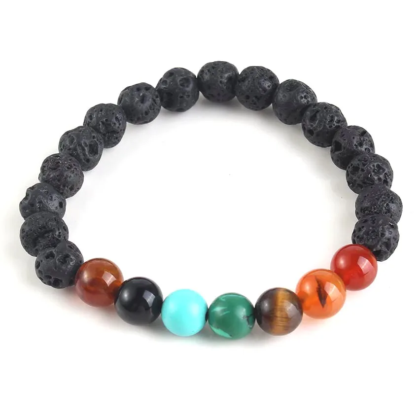 

8 mm Natural Black Lava Volcanic Rock Stone Beads Seven Chakra Healing Balance Reiki Energy Prayer Women Yoga Bracelet