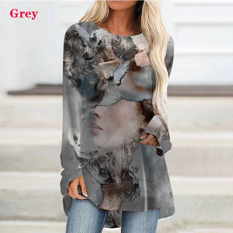 Женская футболка с длинным рукавом Повседневная Свободная принтом | одежда