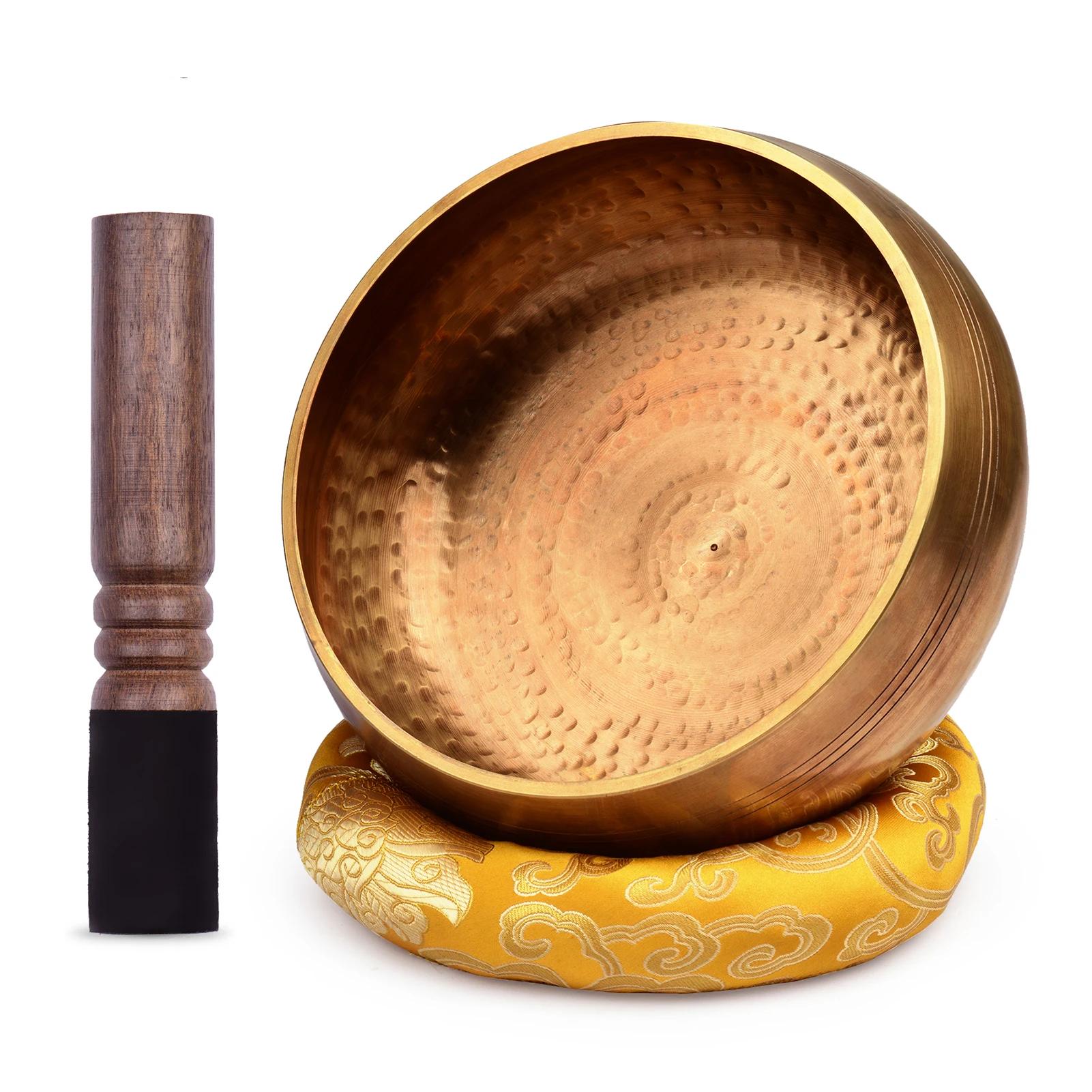 

Тибетская Поющая чаша Muslady с металлической чашей ручной работы, мягкой подушкой и деревянной палочкой для медитации, йоги, релаксации