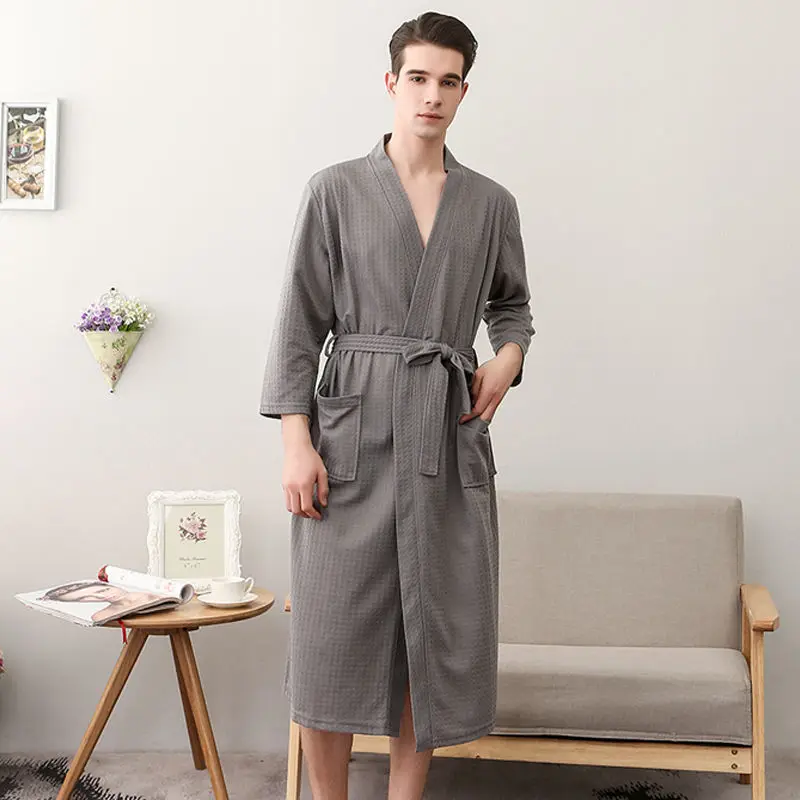 Lovers Men Bath Robe Waffle Shower Sleepwear Nightgowns Robe Male Female Bathrobe Long Woman Man Pajamas Couples Home Wear