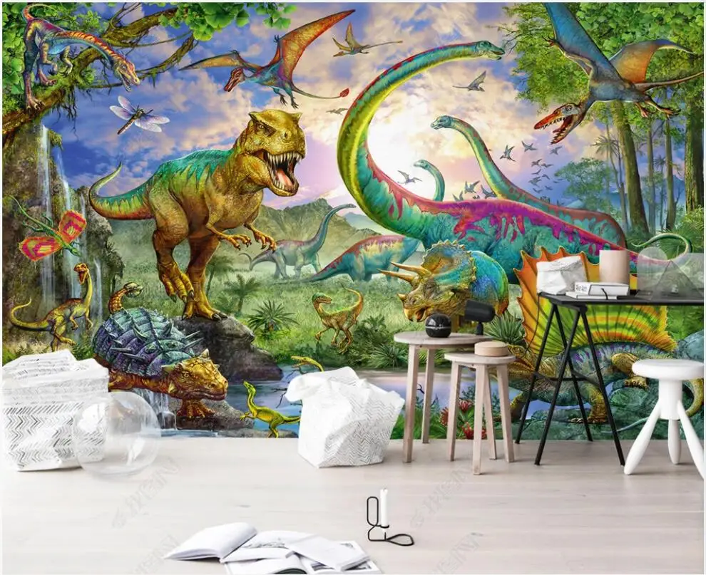 

3d photo wallpaper custom mural Jurassic dinosaur Tyrannosaurus pterodactyl home decor bedroom Wallpaper for walls in rolls
