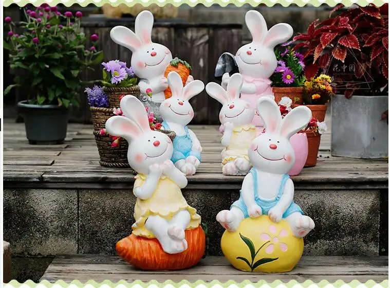 Pastoral Resin Cute Animal Rabbit Flowerpot Ornaments Outdoor Park Figurines Crafts Courtyard Villa Cafe Furnishing Decoration