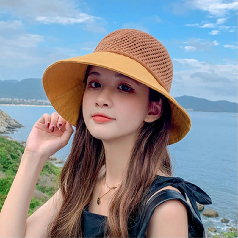 

Girl Female Casual New Fashion Bow Collapsible Big Brimmed Beach Hat Cotton Sunhat Designer Bonnets for Women Luxury Design 2021