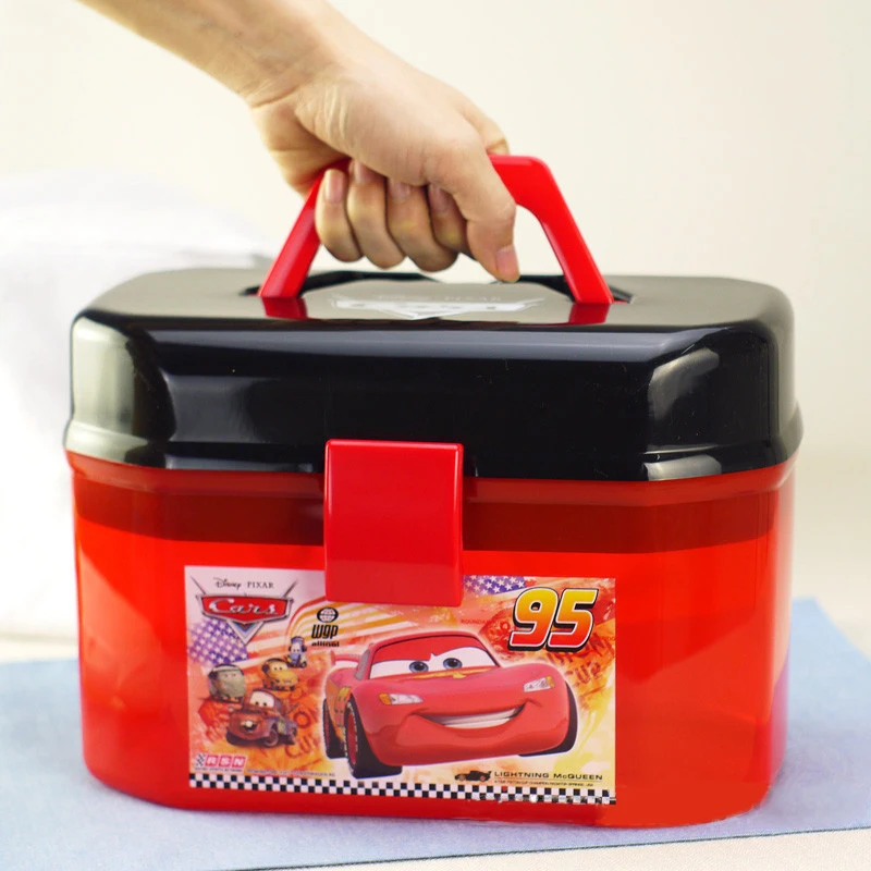 

Disney Pixar Cars 2 3 Lightning Mcqueen Portable Storage Box Double Layers Car Toys Christmas New Year Gift for Kids