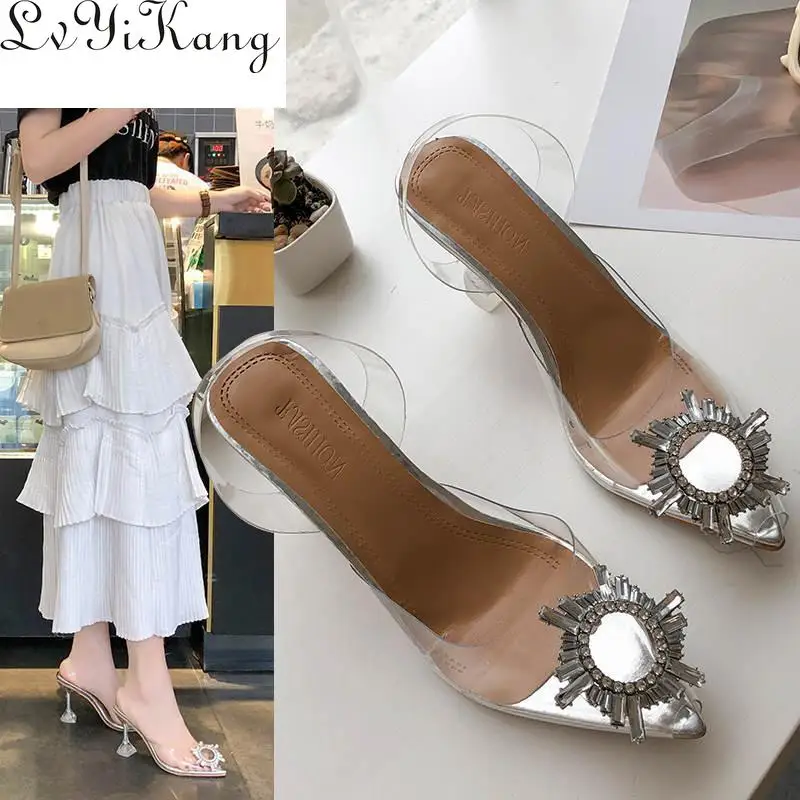 Туфли лодочки женские прозрачные высокий каблук заостренный носок без застежки