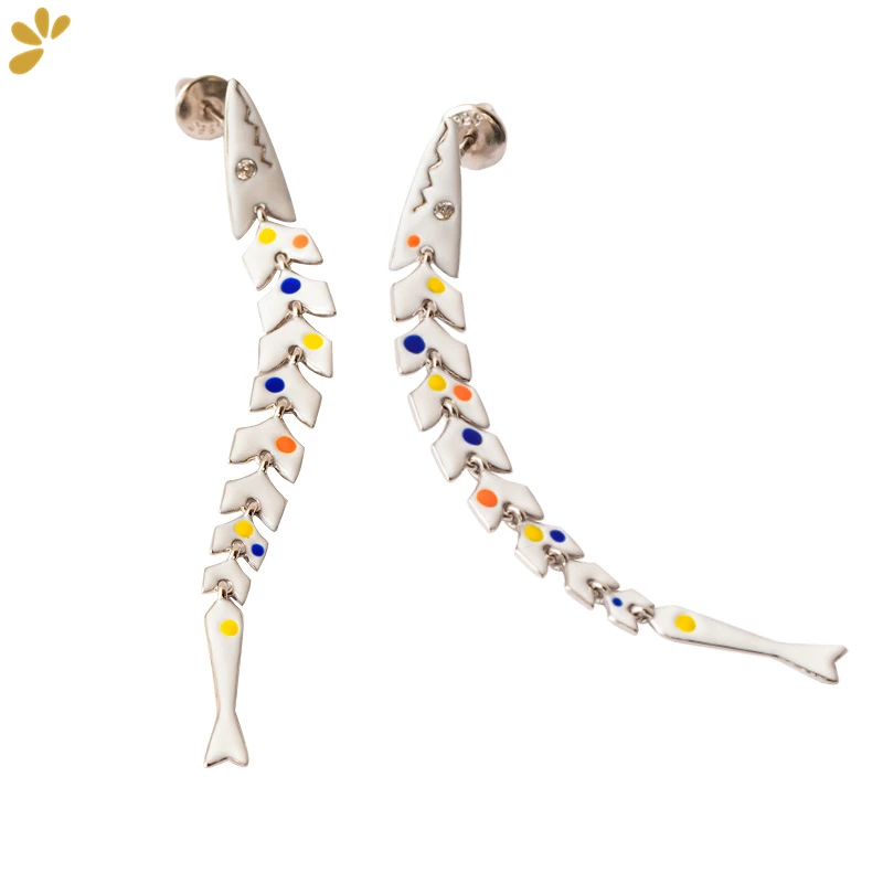 

925 Sterling Silver Color Glaze Fish Women's Stud Earring Fine Jewelry Elegant Cute Trendy Earrings Original Design Party Gift